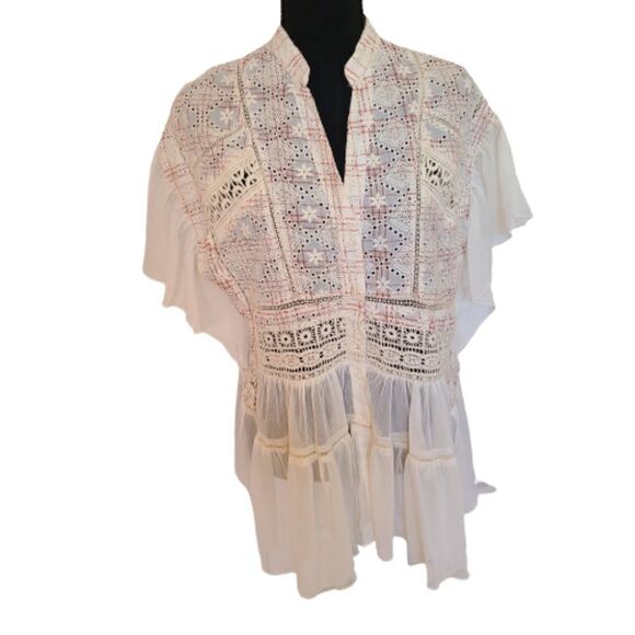 Akemi + Kin Anthro Tops - Akemi + Kin Anthropologie Eyelet and Embroidered Boho Blouse - Size M